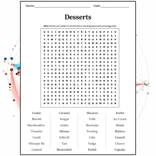 Desserts Word Search Puzzle Worksheet Activity PDF