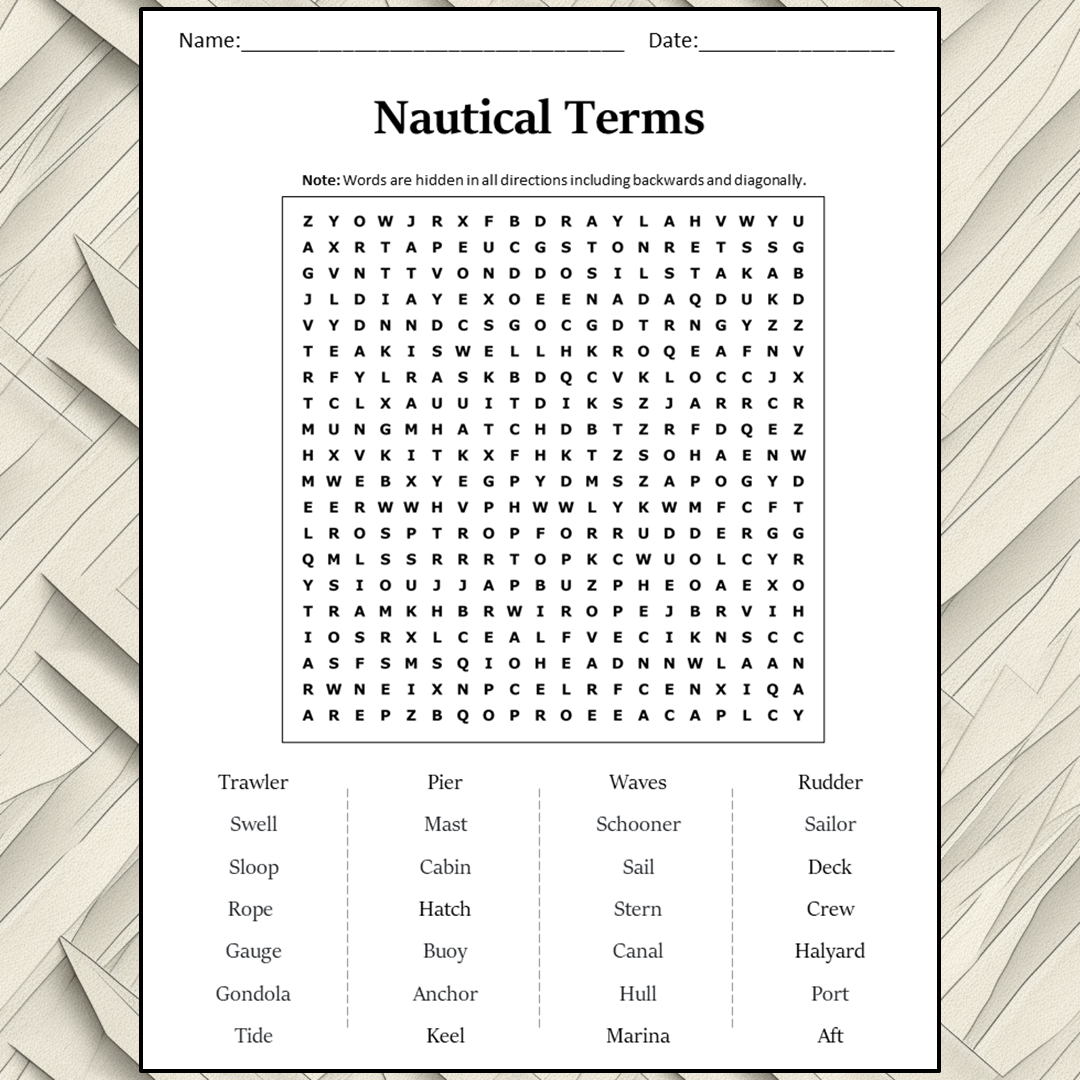 Nautical Terms Word Search Puzzle Worksheet Activity PDF