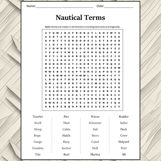 Nautical Terms Word Search Puzzle Worksheet Activity PDF