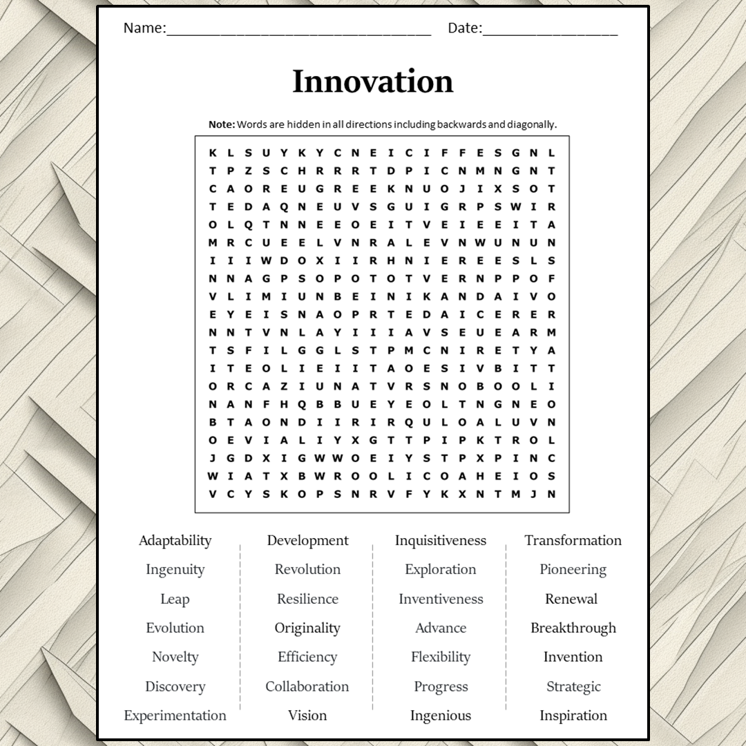 Innovation Word Search Puzzle Worksheet Activity PDF