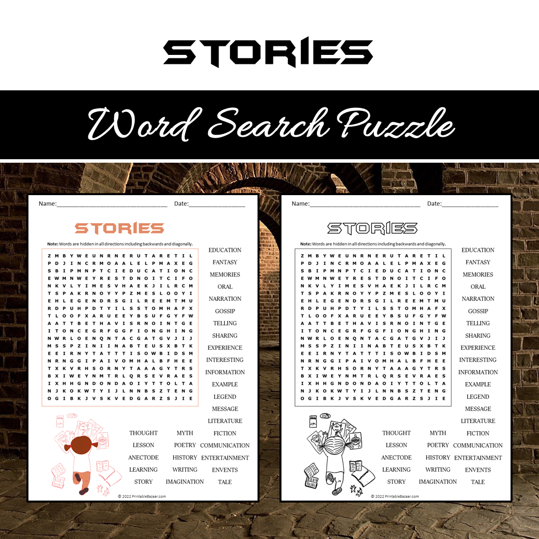 Stories Word Search Puzzle Worksheet PDF