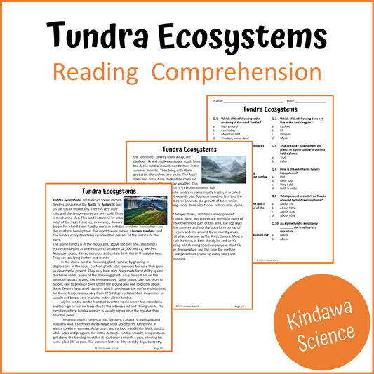 Tundra Ecosystems Reading Comprehension Passage and Questions | Printable PDF