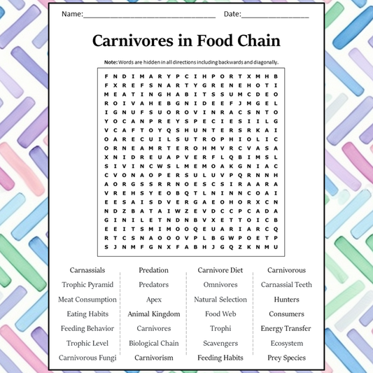 Carnivores In Food Chain Word Search Puzzle Worksheet Activity PDF