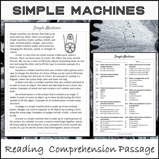 Simple Machines Reading Comprehension Passage and Questions | Printable PDF