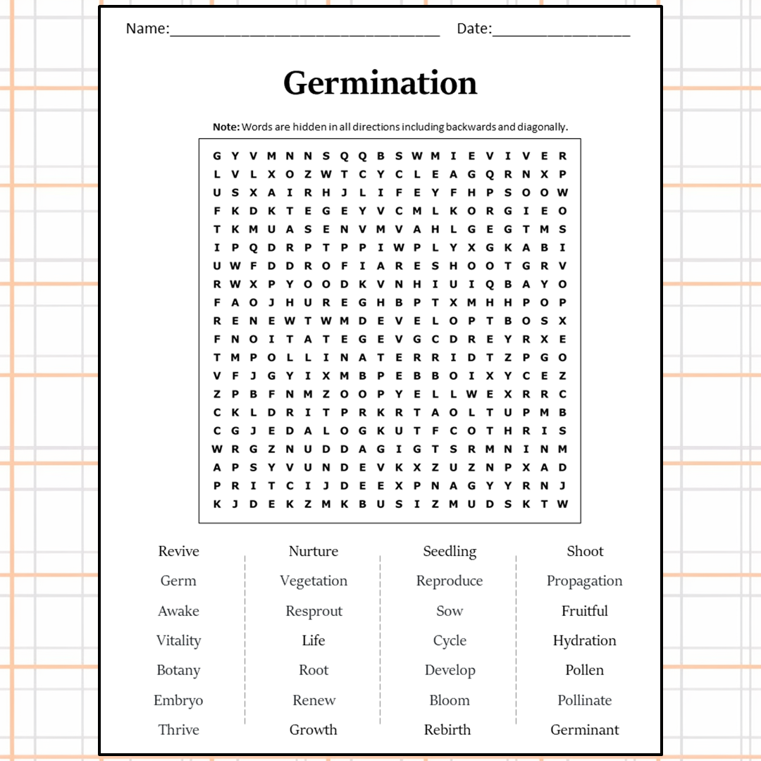 Germination Word Search Puzzle Worksheet Activity PDF