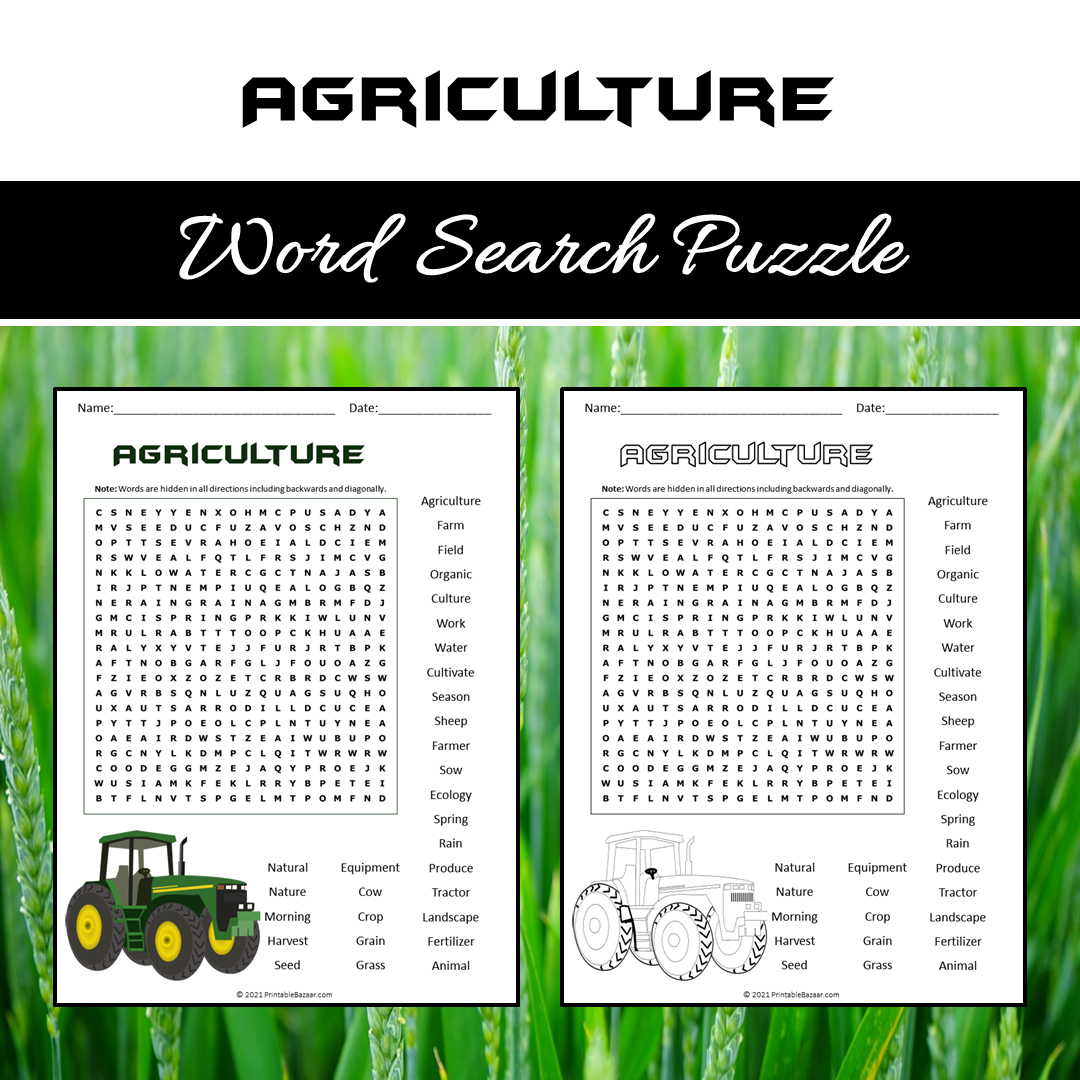 Agriculture Word Search Puzzle Worksheet PDF