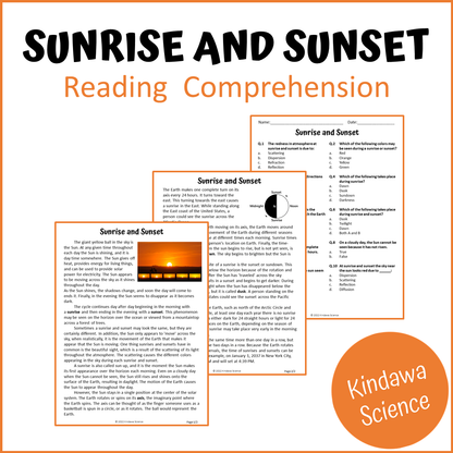 Sunrise And Sunset Reading Comprehension Passage and Questions | Printable PDF