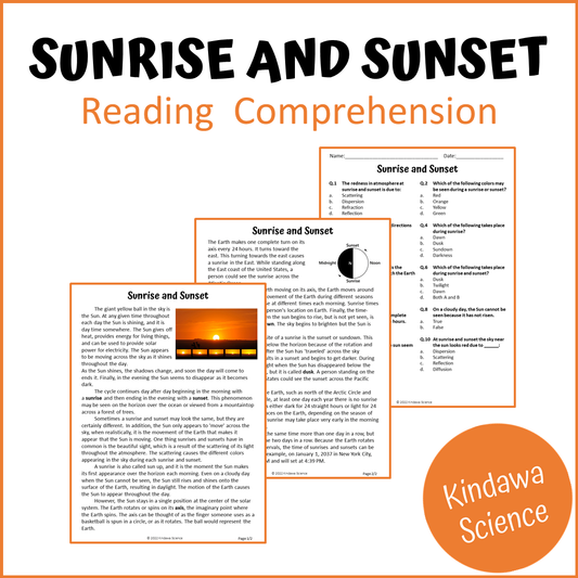 Sunrise And Sunset Reading Comprehension Passage and Questions | Printable PDF