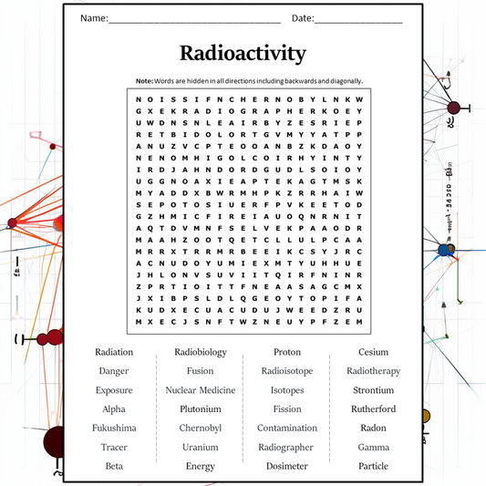 Radioactivity Word Search Puzzle Worksheet Activity PDF