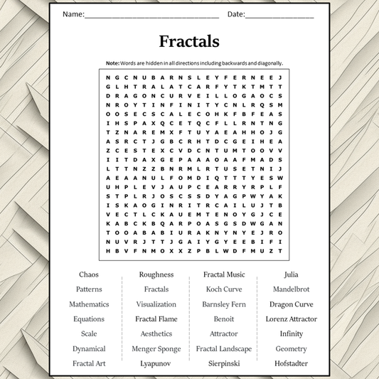 Fractals Word Search Puzzle Worksheet Activity PDF