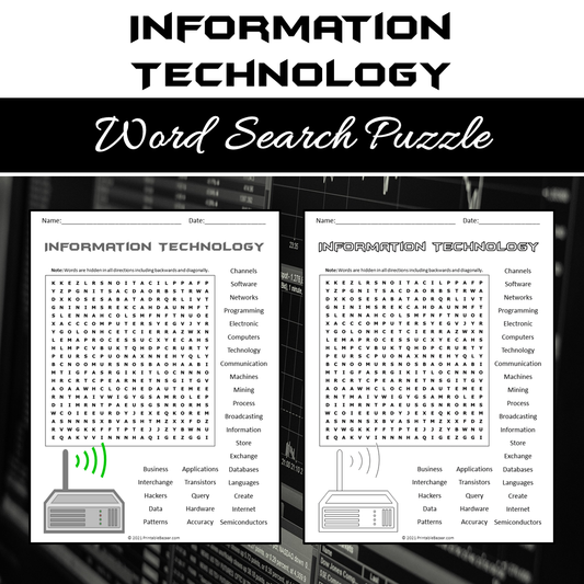 Information Technology Word Search Puzzle Worksheet PDF