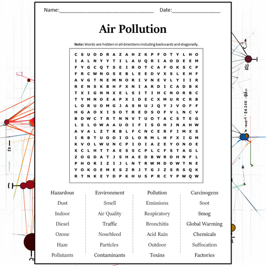 Air Pollution Word Search Puzzle Worksheet Activity PDF