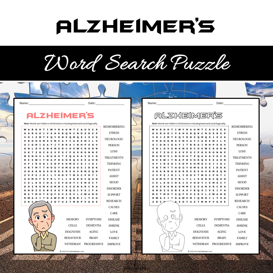 Alzheimer's Word Search Puzzle Worksheet PDF