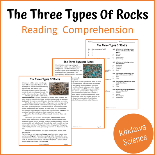 The Three Types Of Rocks Reading Comprehension Passage and Questions | Printable PDF