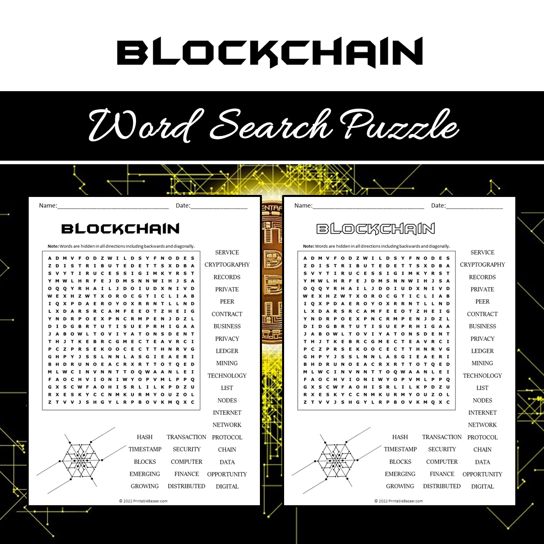 Blockchain Word Search Puzzle Worksheet PDF