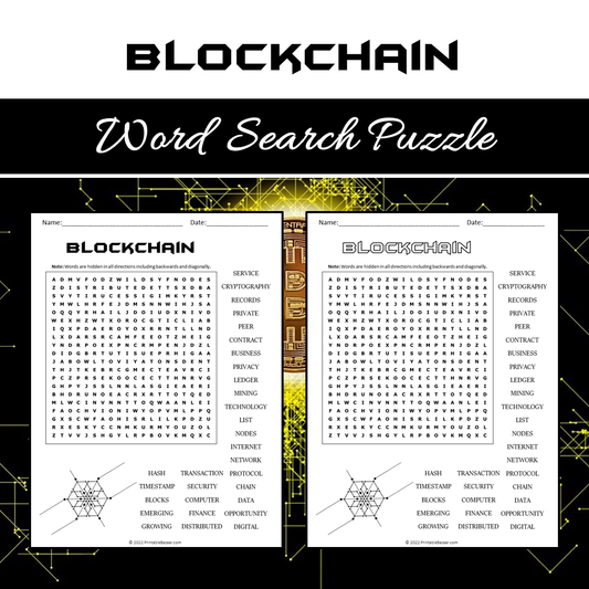 Blockchain Word Search Puzzle Worksheet PDF