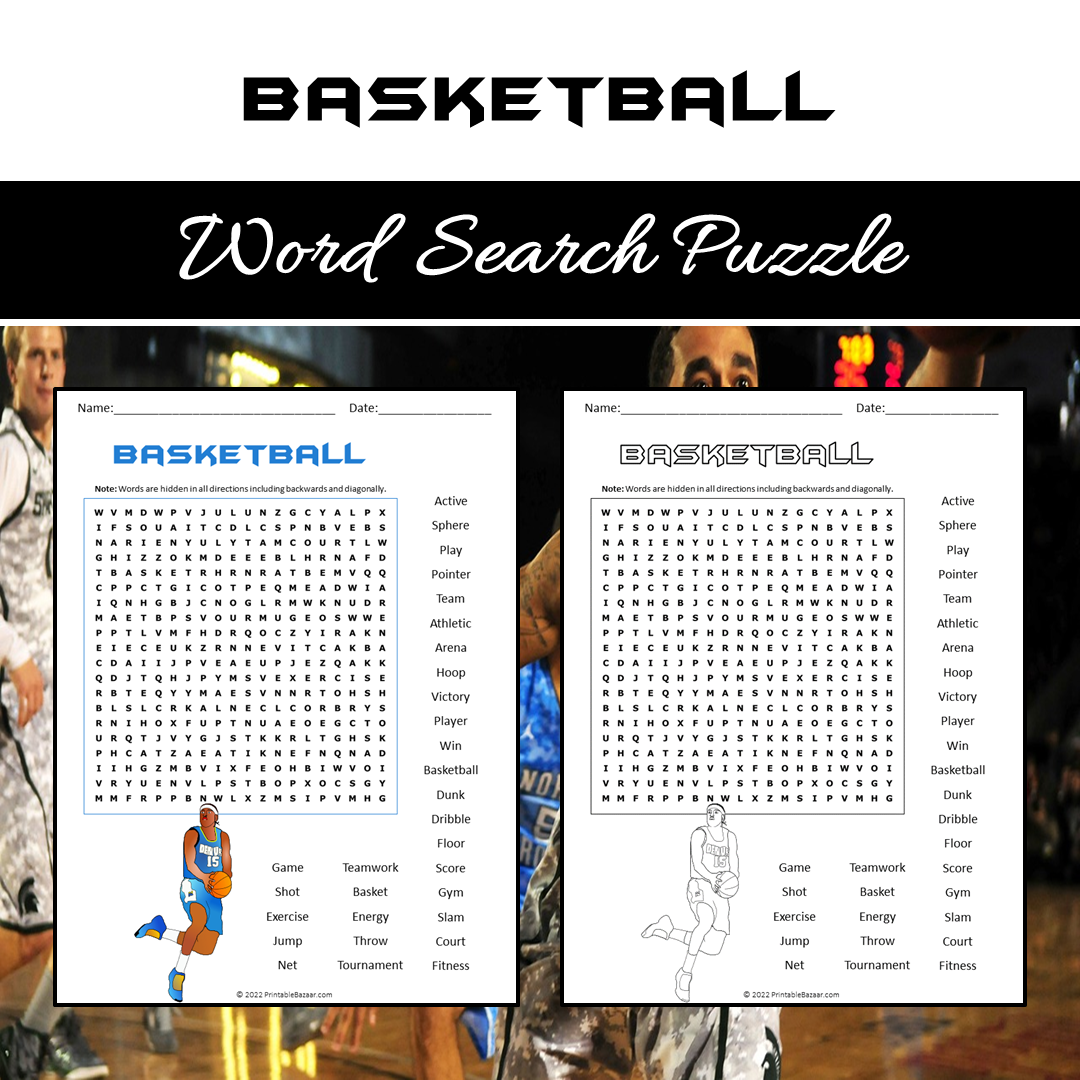 Basketball Word Search Puzzle Worksheet PDF