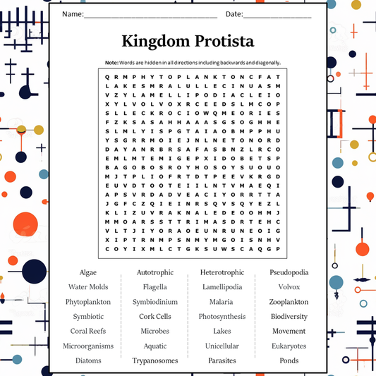 Kingdom Protista Word Search Puzzle Worksheet Activity PDF