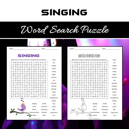 Singing Word Search Puzzle Worksheet PDF