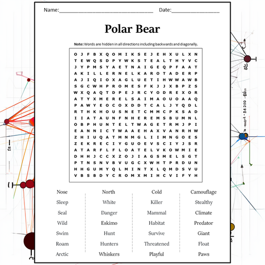 Polar Bear Word Search Puzzle Worksheet Activity PDF