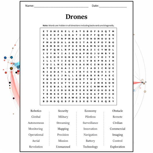 Drones Word Search Puzzle Worksheet Activity PDF