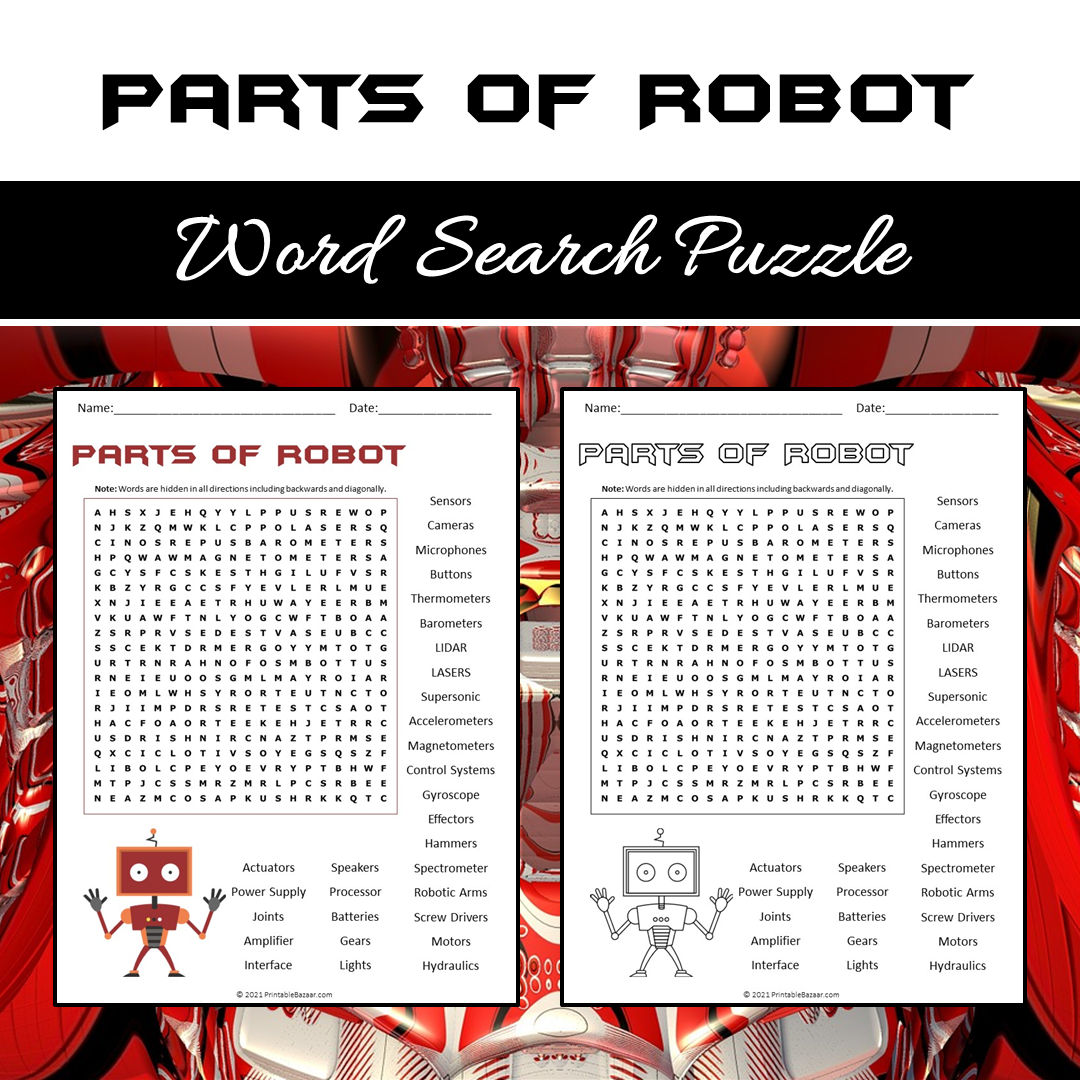 Parts Of Robot Word Search Puzzle Worksheet PDF