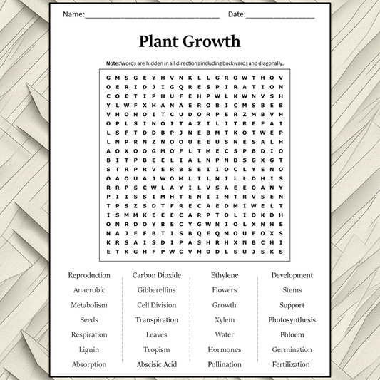 Plant Growth Word Search Puzzle Worksheet Activity PDF