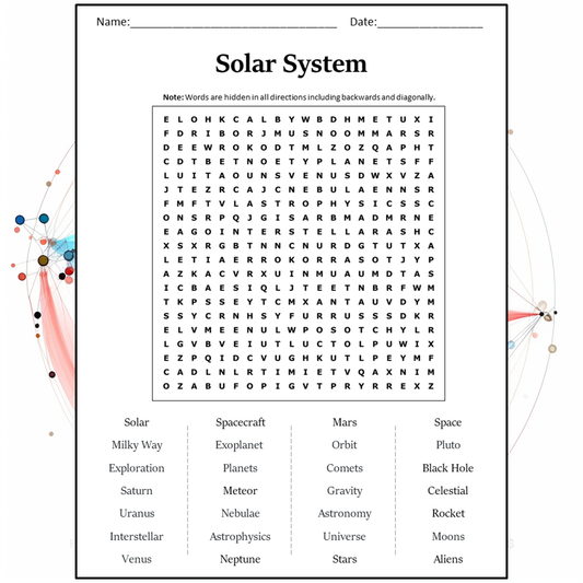 Solar System Word Search Puzzle Worksheet Activity PDF