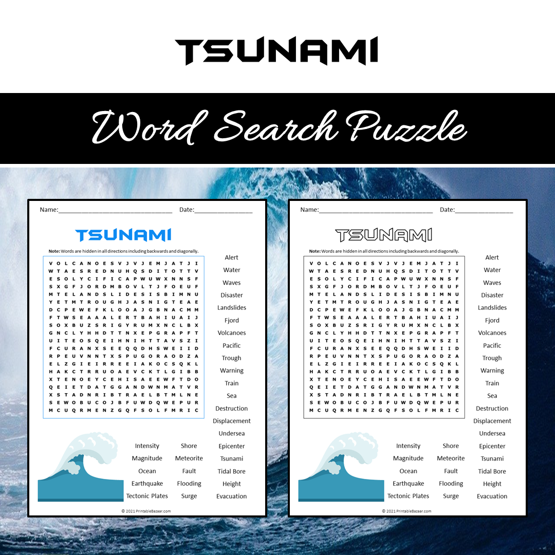 Tsunami Word Search Puzzle Worksheet PDF