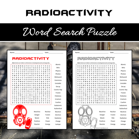 Radioactivity Word Search Puzzle Worksheet PDF