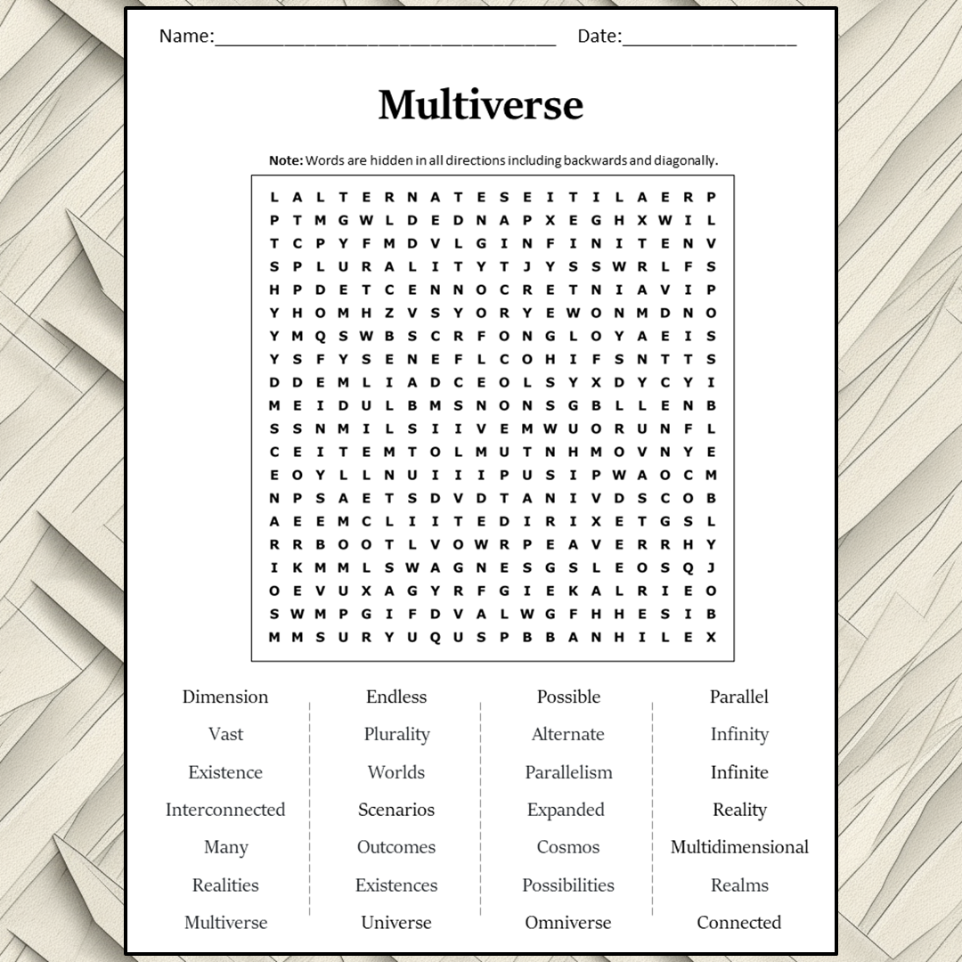 Multiverse Word Search Puzzle Worksheet Activity PDF