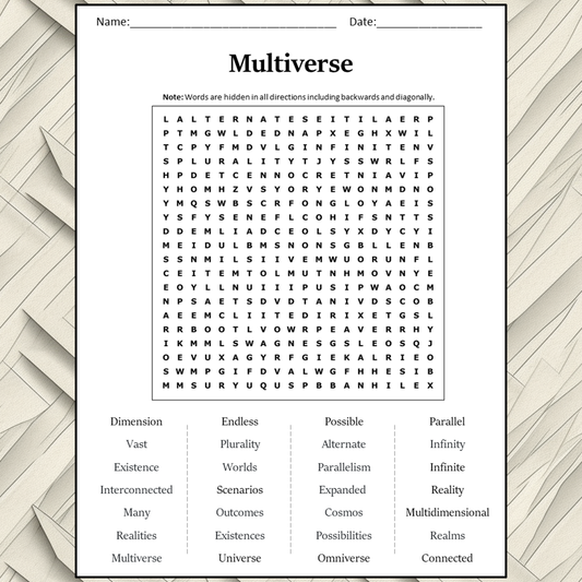 Multiverse Word Search Puzzle Worksheet Activity PDF