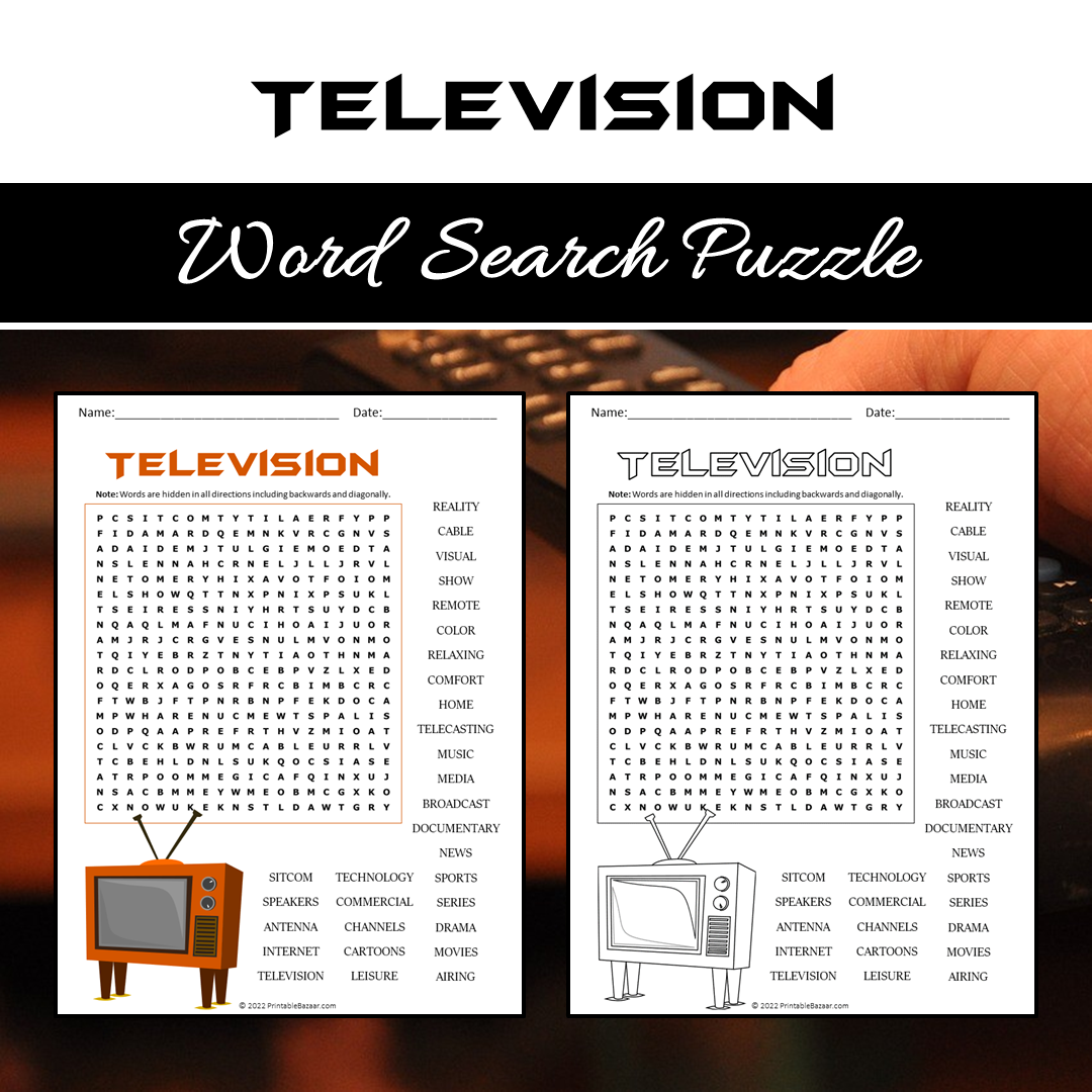 Television Word Search Puzzle Worksheet PDF