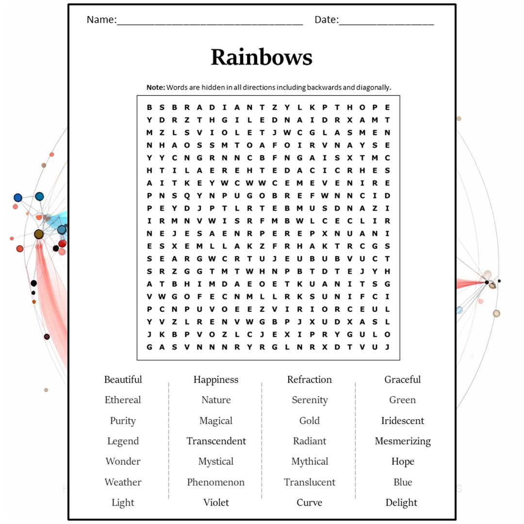 Rainbows Word Search Puzzle Worksheet Activity PDF