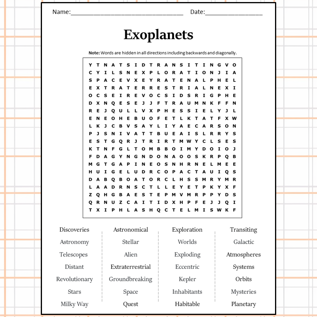 Exoplanets Word Search Puzzle Worksheet Activity PDF