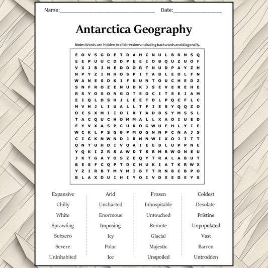 Antarctica Geography Word Search Puzzle Worksheet Activity PDF