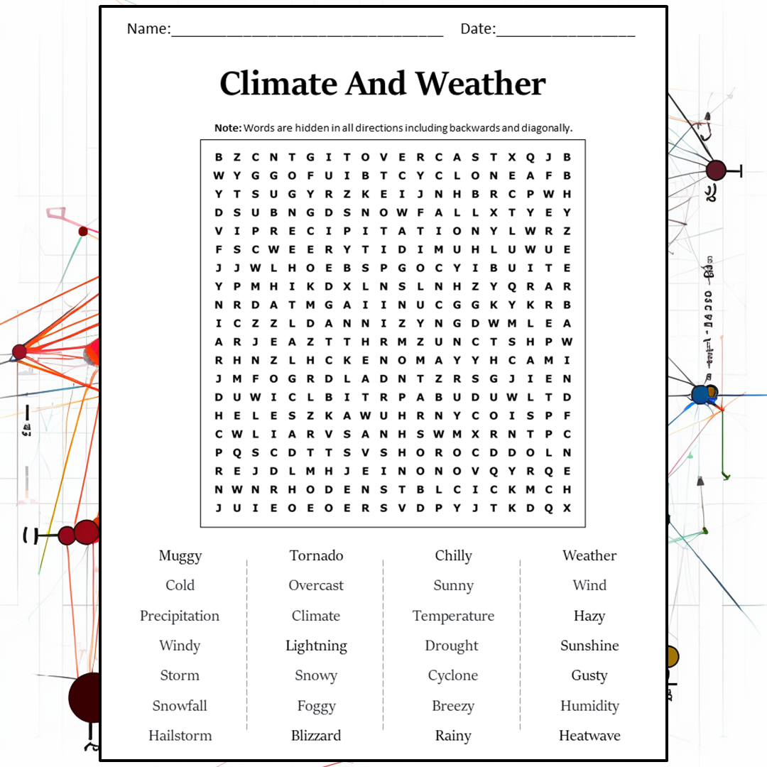 Climate And Weather Word Search Puzzle Worksheet Activity PDF