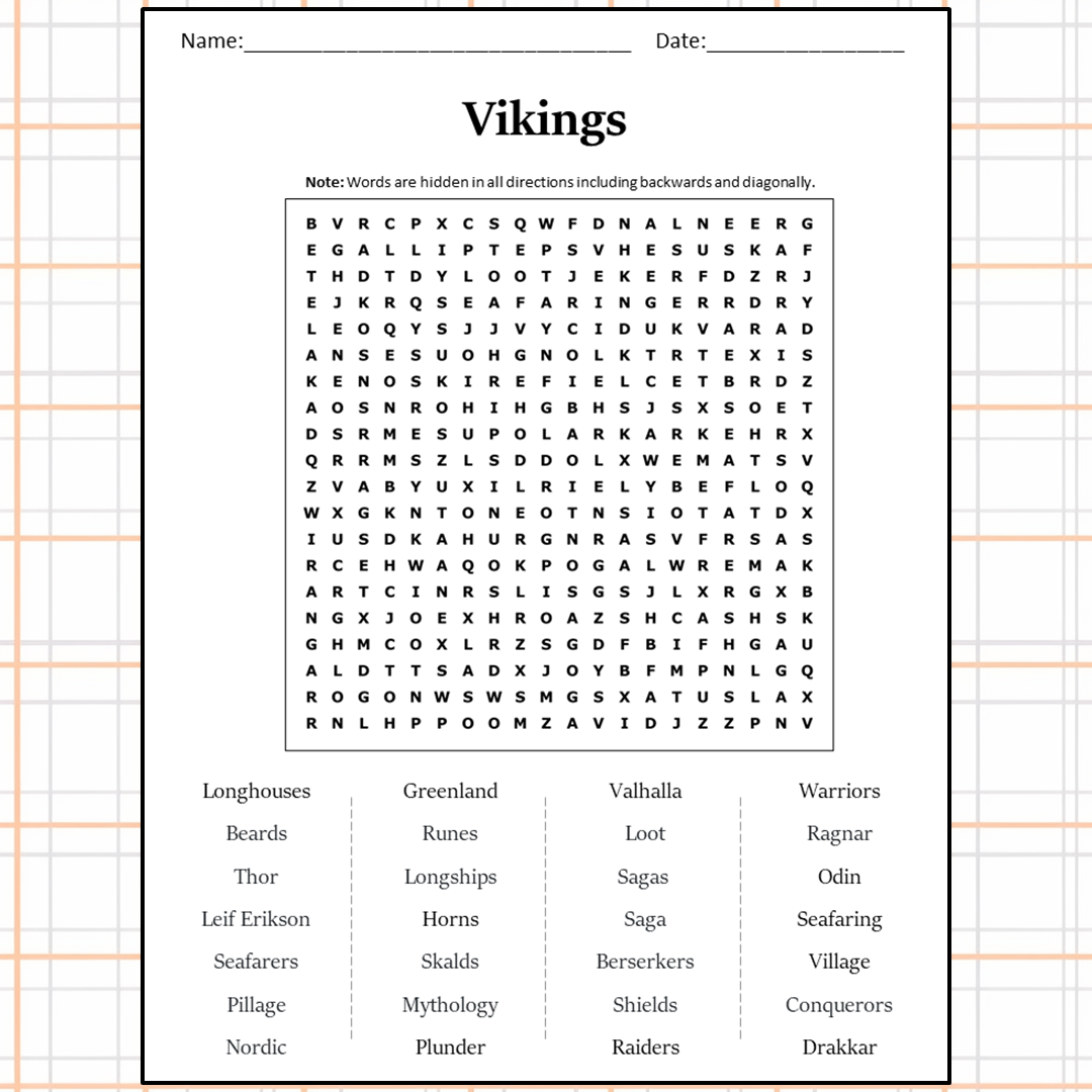 Vikings Word Search Puzzle Worksheet Activity PDF