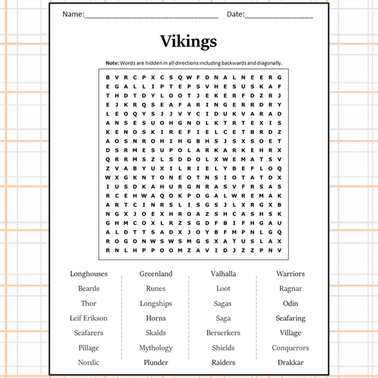 Vikings Word Search Puzzle Worksheet Activity PDF