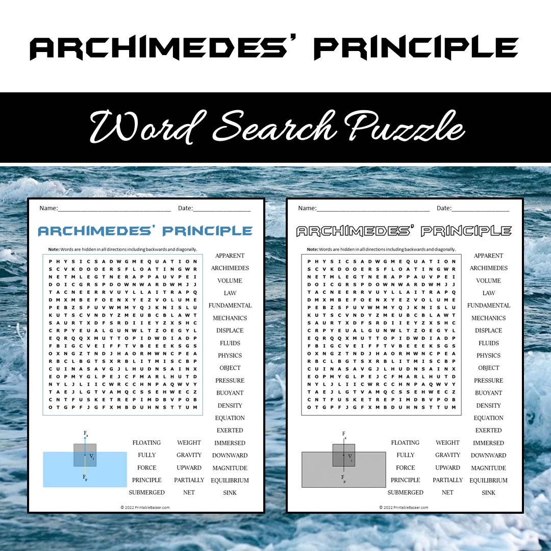 Archimedes' Principle Word Search Puzzle Worksheet PDF