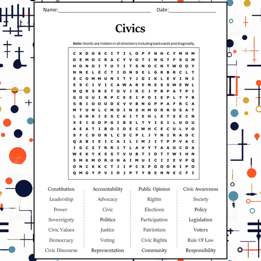 Civics Word Search Puzzle Worksheet Activity PDF