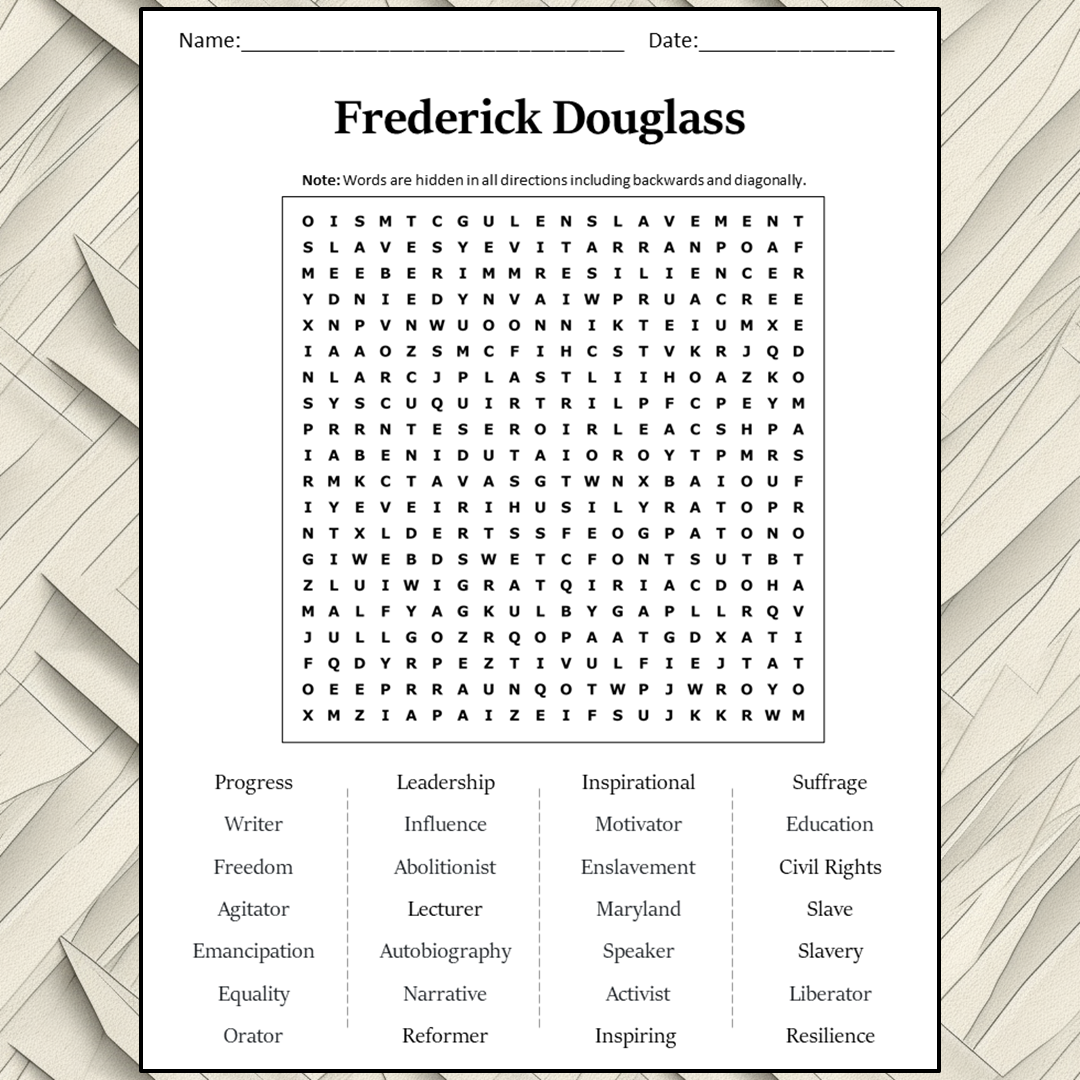 Frederick Douglass Word Search Puzzle Worksheet Activity PDF