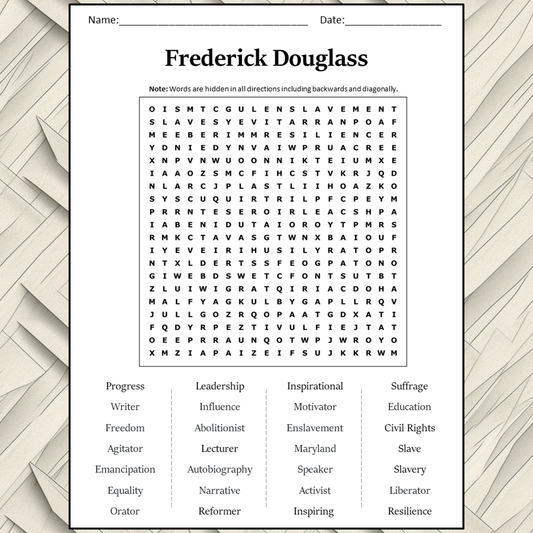 Frederick Douglass Word Search Puzzle Worksheet Activity PDF