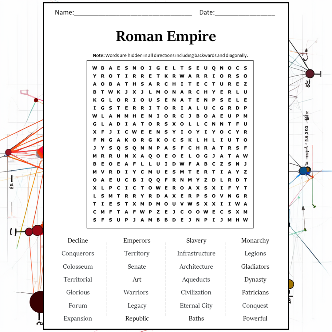 Roman Empire Word Search Puzzle Worksheet Activity PDF