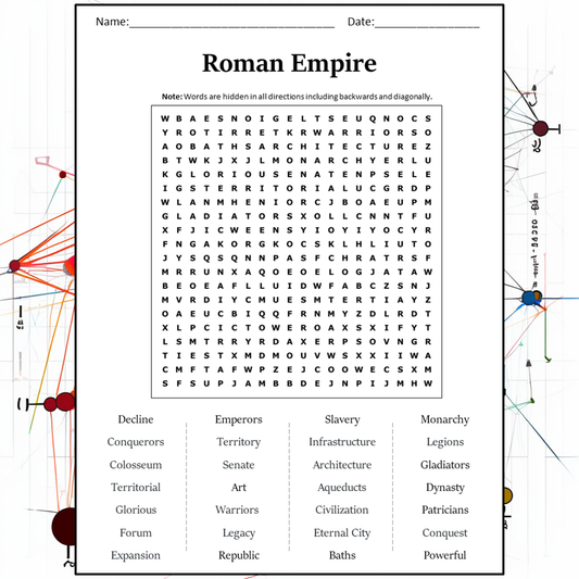 Roman Empire Word Search Puzzle Worksheet Activity PDF