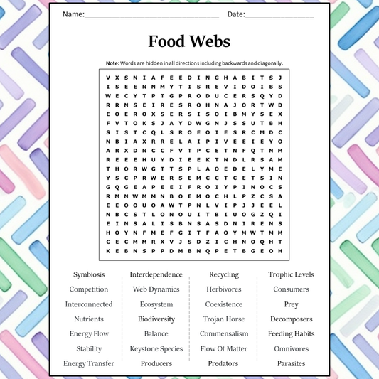 Food Webs Word Search Puzzle Worksheet Activity PDF