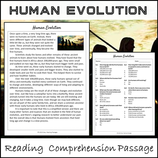 Human Evolution Reading Comprehension Passage and Questions | Printable PDF