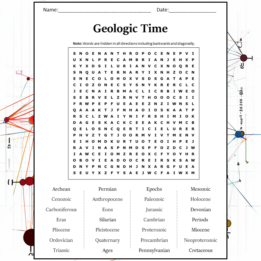 Geologic Time Word Search Puzzle Worksheet Activity PDF