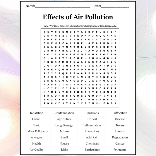 Effects Of Air Pollution Word Search Puzzle Worksheet Activity PDF