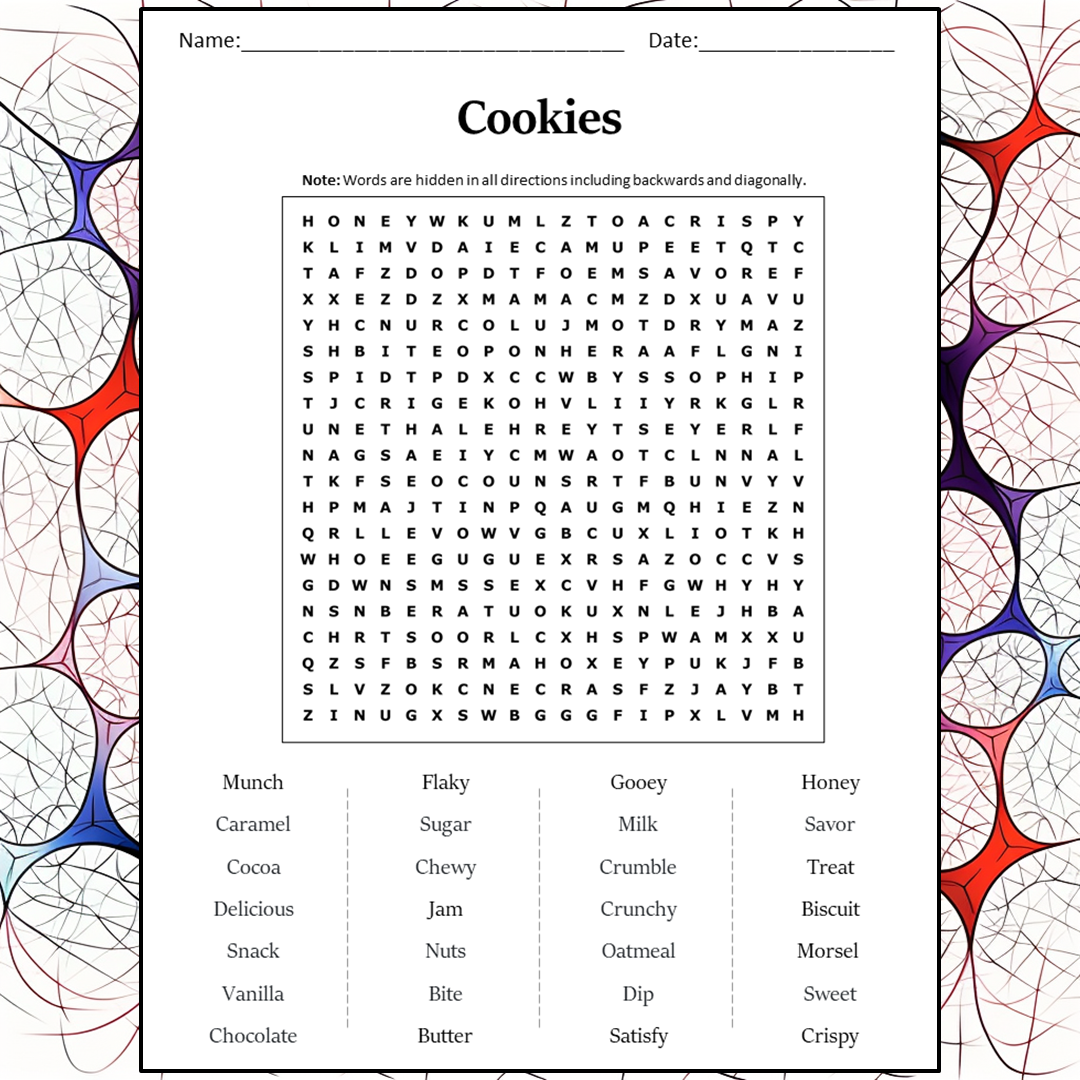 Cookies Word Search Puzzle Worksheet Activity PDF